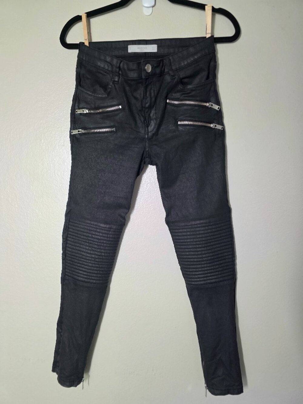 Mango Casual Black Coated Biker Moto Skinny Jeans